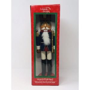 14” Wooden Nutcracker Moveable Mouth Blue Uniform by Lifestyle Studios Christmas